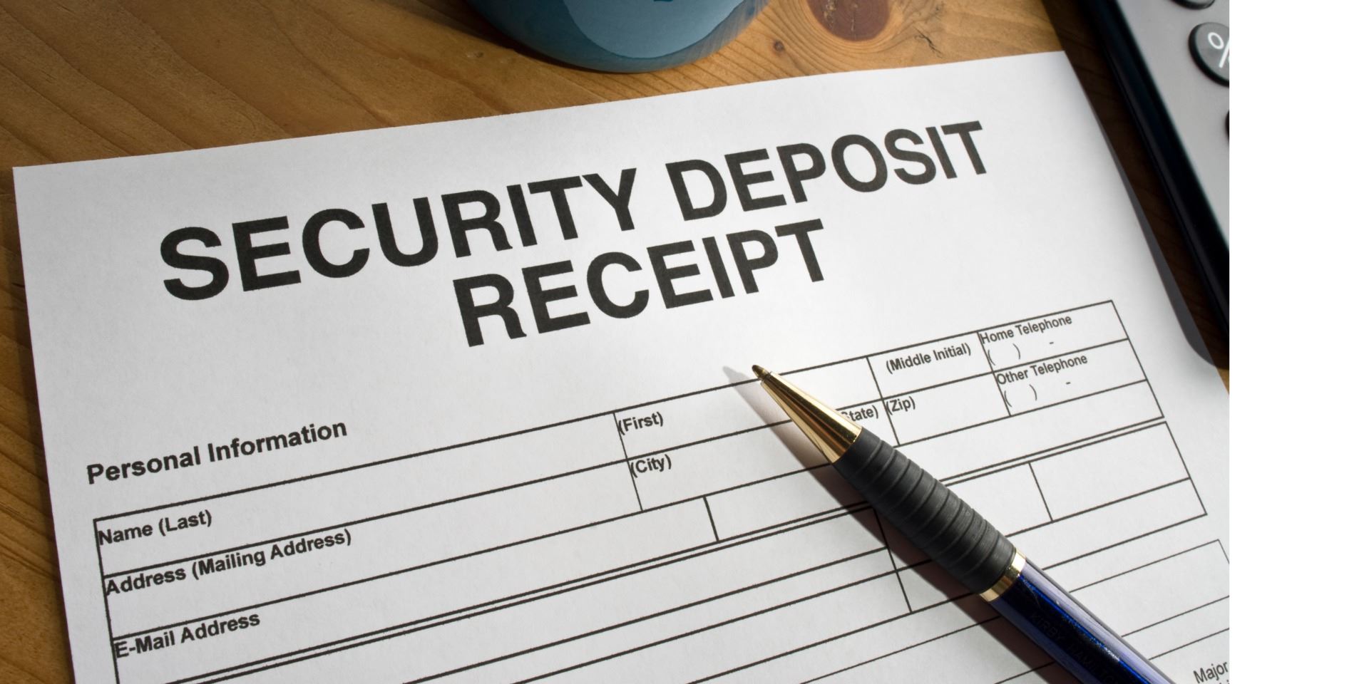 Paperwork for a security deposit receipt